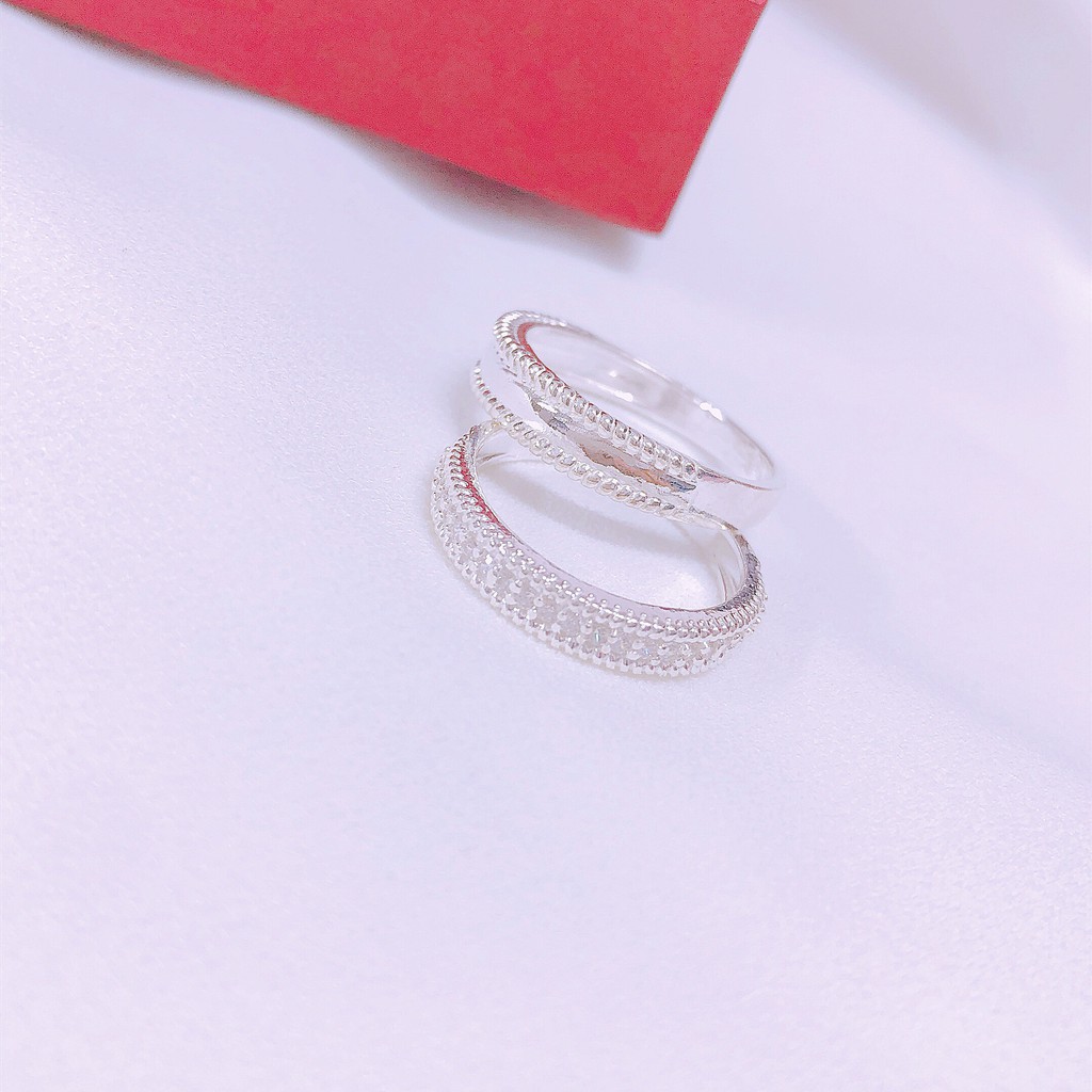 Nhẫn đôi bạc nam nữ đính đá trắng - Nhẫn cặp Bạc Bibi (1 đôi gồm 2 chiếc như ảnh)