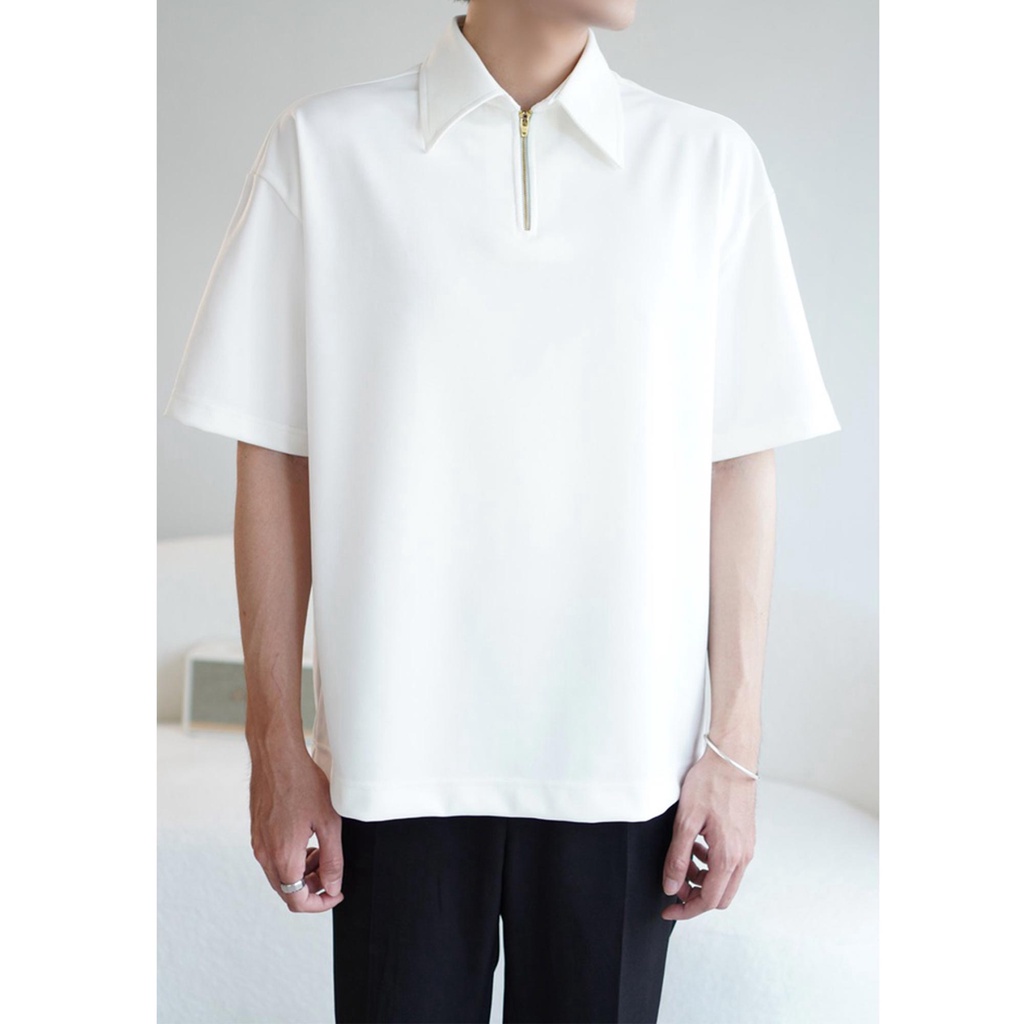 Áo polo form rộng ATHANOR zipper dây kéo - cổ dệt kim basic