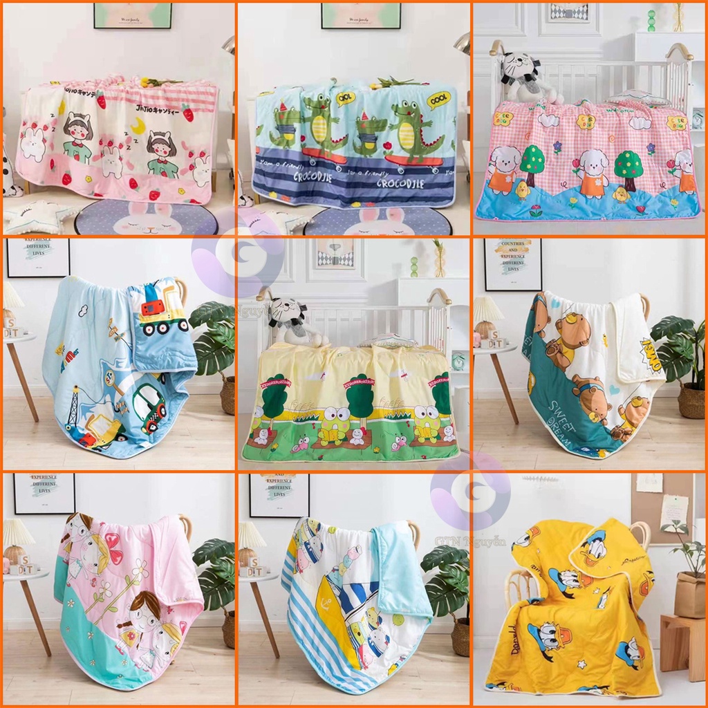 Chăn Mền Cotton Đũi cho bé Thu Hè, chăn mền điều hòa trẻ em mỏng thoáng mát