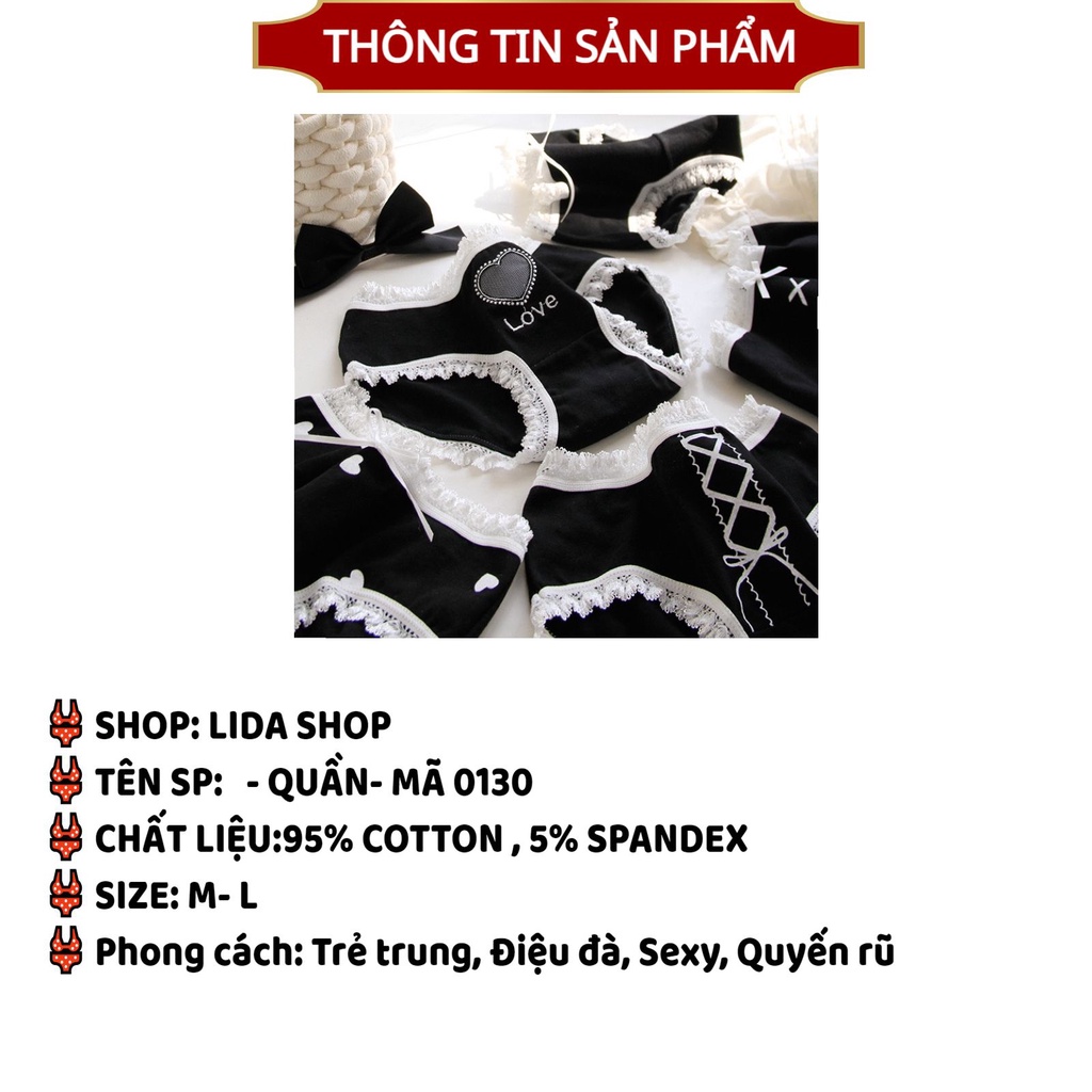 Quần Lót Nữ Cotton cao cấp thiết kế tông đen phối viền ren điệu đà thoáng mát mềm mại MÃ 0130
