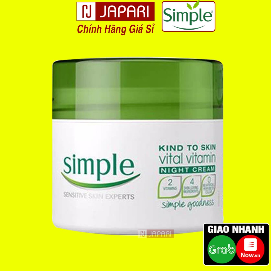 Kem Dưỡng Ẩm Trắng Da SIMPLE Kind To Skin Vital BAN ĐÊM Dưỡng Da Mặt KHÔNG CỒN Chăm Sóc Da Khô + NHẠY CẢM Mỹ Phẩm JAPARI