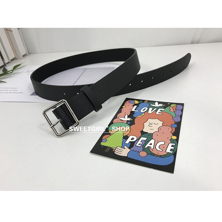 Thắt Lưng Da Khóa Vuông Màu Bạc Thời Trang Phong Cách Hàn Quốc Mới