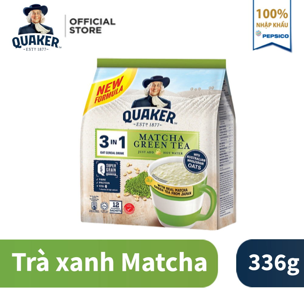 Thức uống yến mạch Quaker 3in1 - Vị trà xanh túi 336g