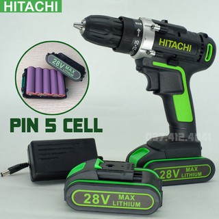 Máy Khoan Pin Hitachi 28V, Bắn Vít, Khoan Tường, Sắt thép, Tặng Mũi Khoan