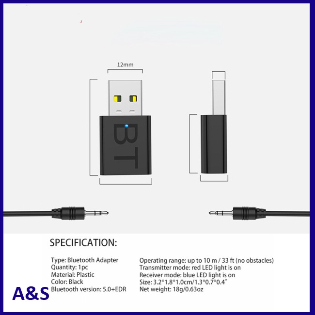 Usb Thu Phát Tín Hiệu Bluetooth 5.0 Usb Rca 3.5mm Aux Cho Pc Tv