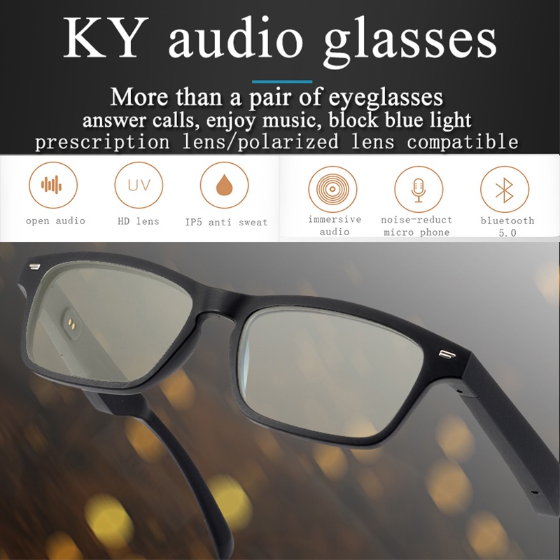 VKY1 Kính Bluetooth thông minh Kết nối xương Cuộc gọi TWS Tai nghe thể thao Âm nhạc không thấm nước Kính thông minh chống thấm mồ hôi Kính râm