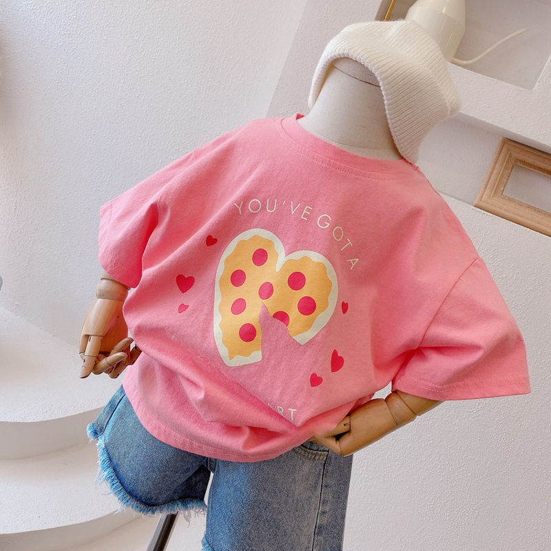 ❀❀Áo Thun Cotton Tay Lỡ Dáng Rộng In Họa Tiết Hoạt Hình Phong Cách Hàn Quốc Thời Trang Mùa Hè Dành Cho Bé Gái 2021