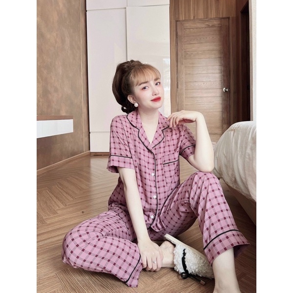 Bộ pyjama lụa thypham-shop tay ngắn quần dài mặc mát
