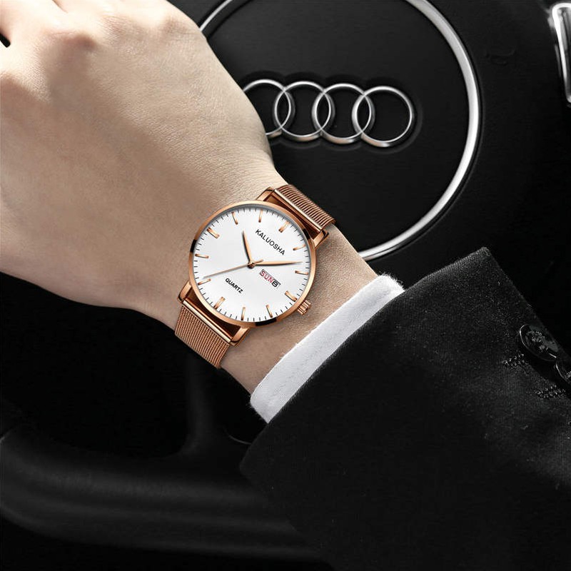 Đồng Hồ Nam 2 Lịch KALUOSHA JAPAN K8989 Đẳng Cấp DOanh Nhân Dây Thép Lụa Cao Cấp_Full Box