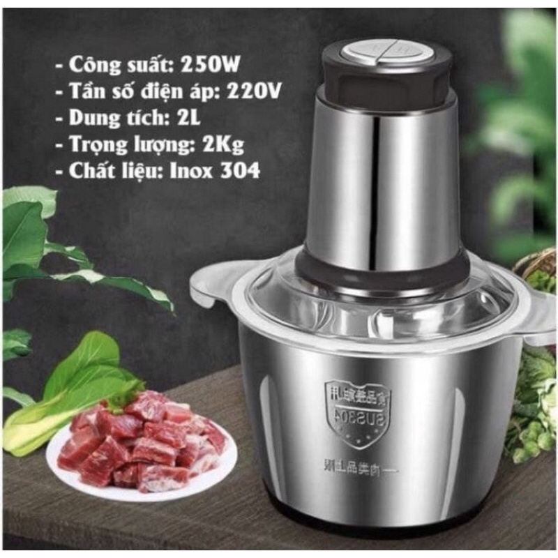 Máy xay thịt đa năng Kichen Food cối inox 2 lít, 4 lưỡi inox