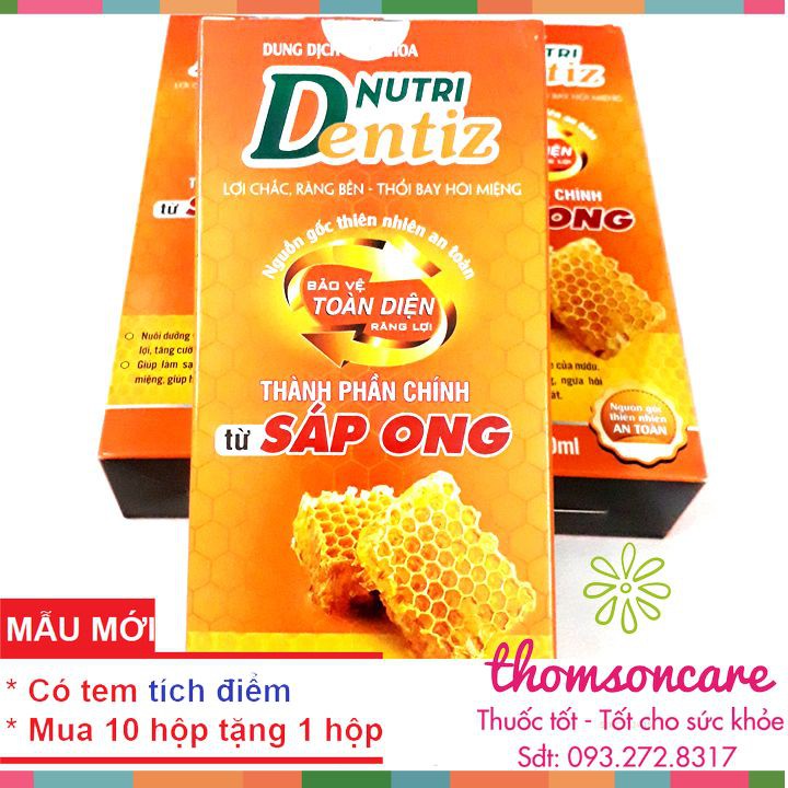 Nước súc miệng Nutri Dentiz từ sáp ong - giảm sâu răng, ngừa hôi miệng, nhiệt miệng - dùng được cho trẻ Chai 250ml