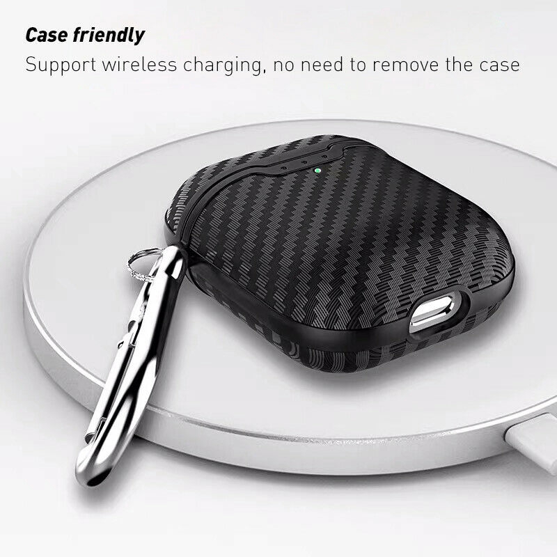 Vỏ Bảo Vệ Sợi Carbon Cho Hộp Sạc Tai Nghe Compatible for Airpods Tích Hợp Móc Treo