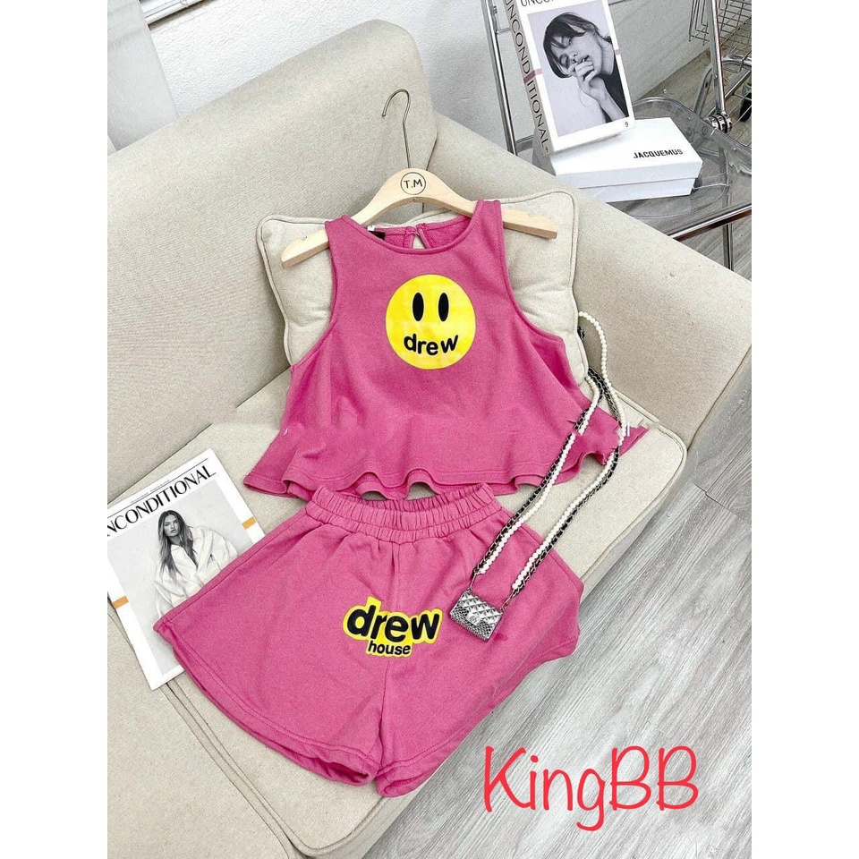 Bộ hè bé gái, bộ áo ba lỗ chất cotton mặt cười Drew cho bé size 15-30kg