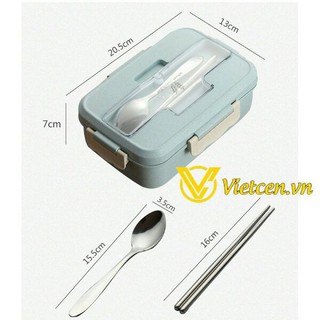 Khay đựng cơm lúa mạch 3 ngăn kèm thìa và đũa inox