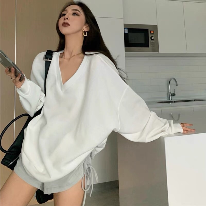 Áo thun dáng rộng phối quần đùi dây rút