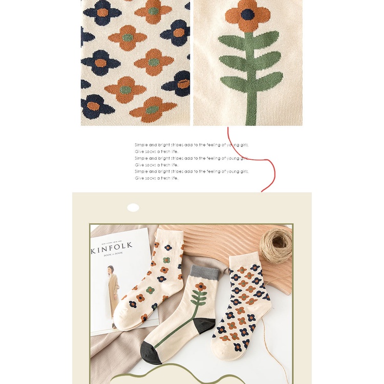 Vớ tất cổ cao hình bông hoa vinatge phong cách Hàn Quốc