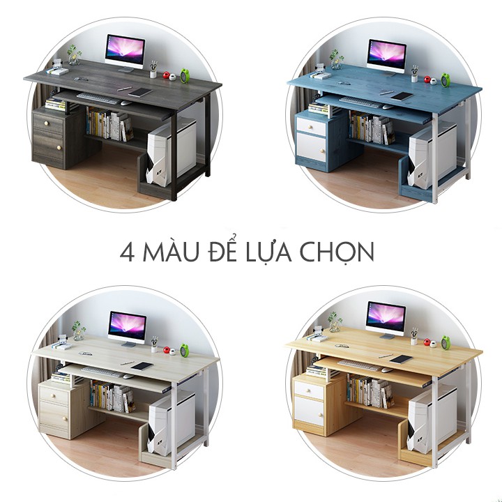 Bàn làm việc - bàn liền kệ đa năng tiện ích chất liệu gỗ MDF (nhiều màu) 2 loại kích thước