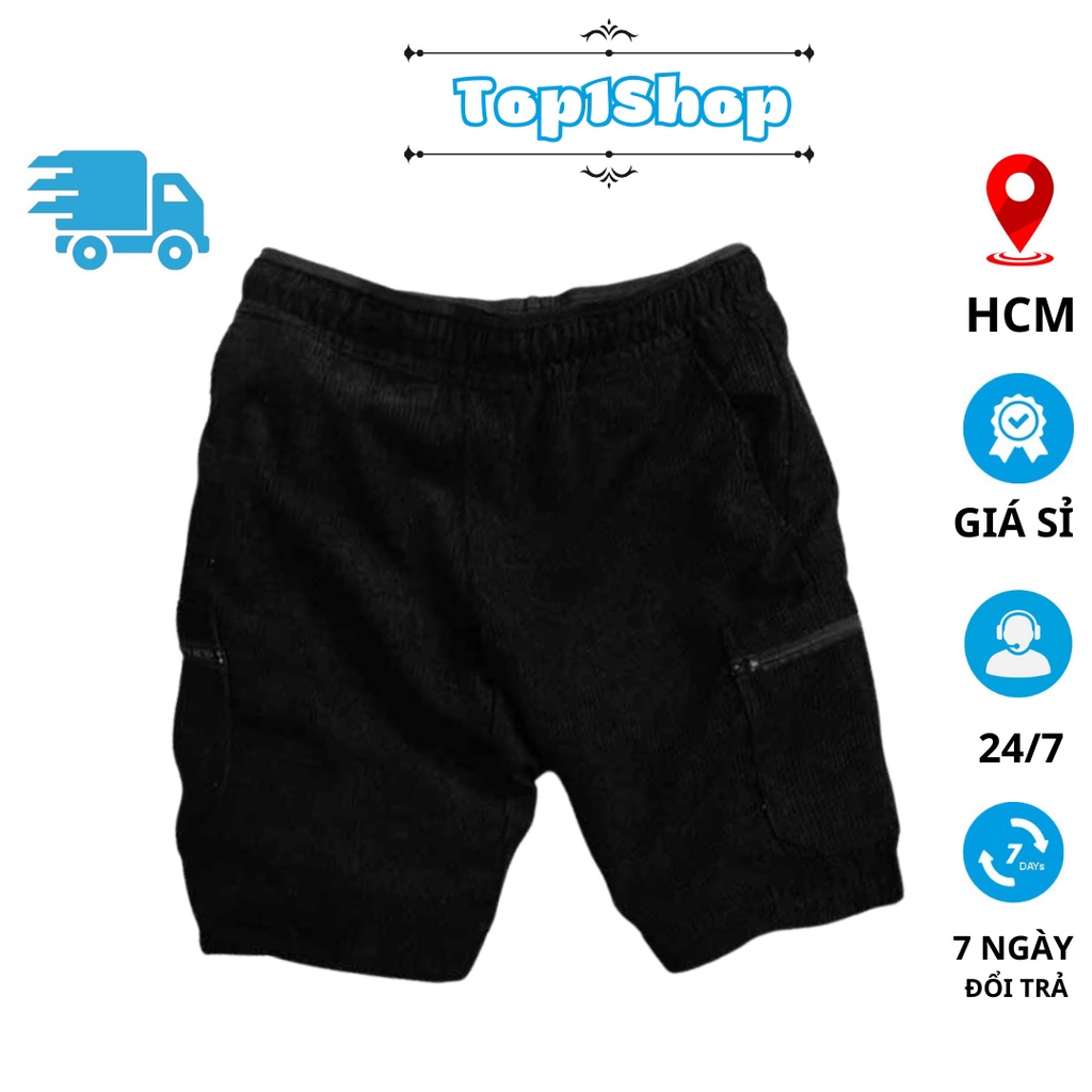 Quần Short Đùi túi hộp Nhung Tăm Nam