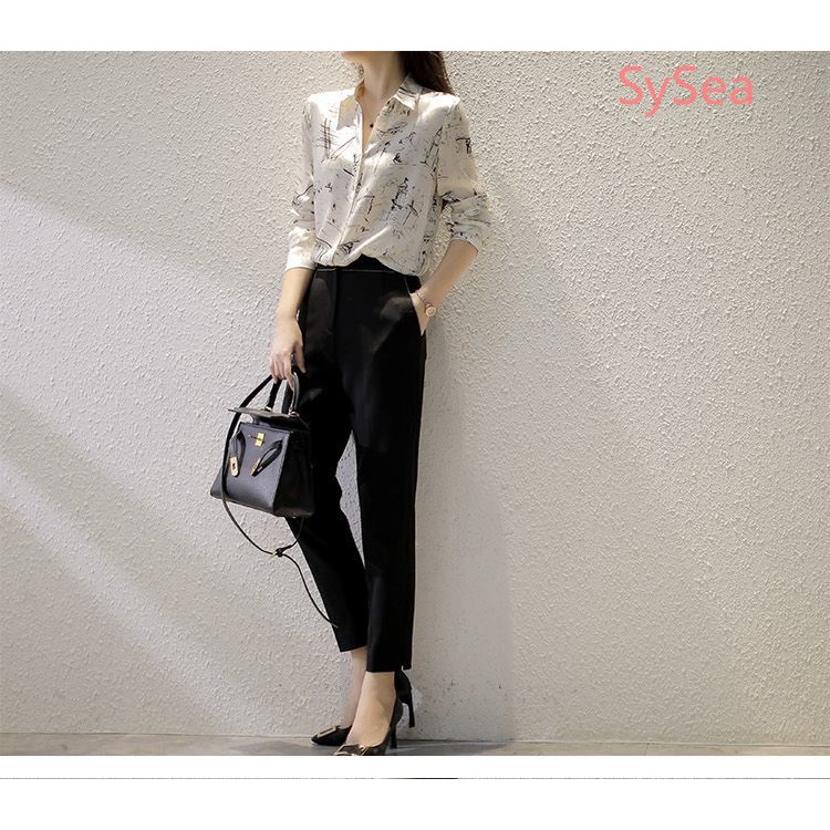 Áo Sơ Mi Voan Tay Dài In Họa Tiết Cá Tính Trẻ Trung Phong Cách Hàn Quốc Cho Bạn Gái