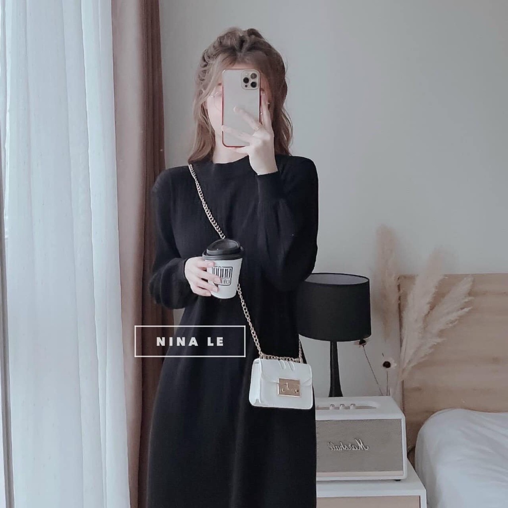 Váy dáng suông THUN GÂN tay dài 3 màu 🖤 KÈM VIDEO TỰ QUAY 🖤