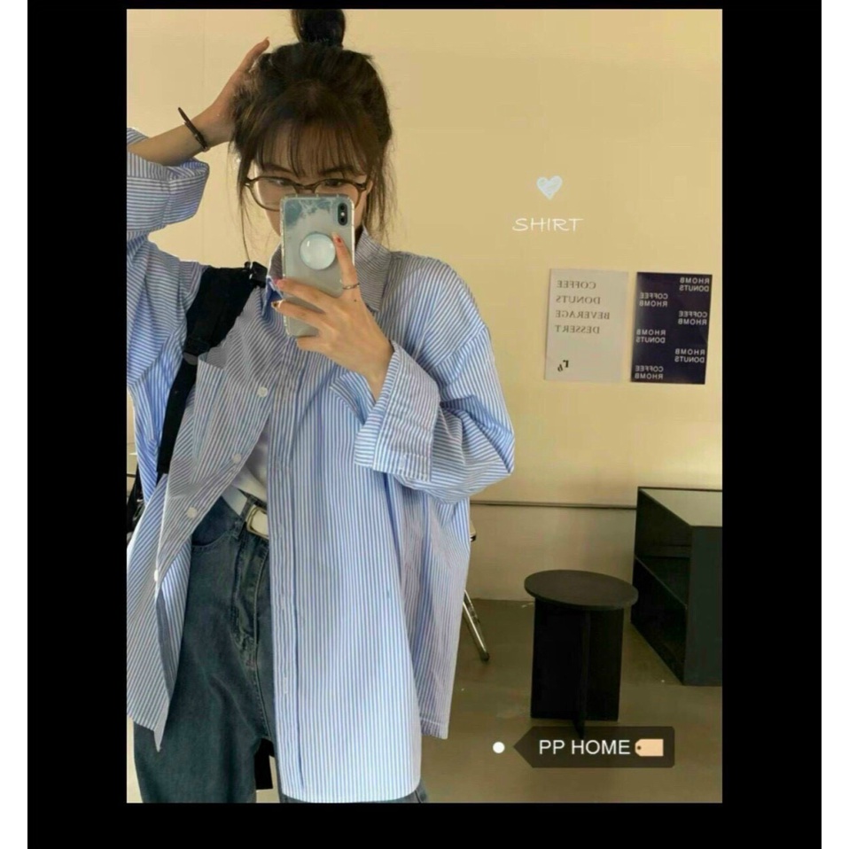 (Mẫu Mới) Áo Sơ Mi Kẻ Sọc OverSize 100% Cotton Siêu Đẹp UP Valentina Shop