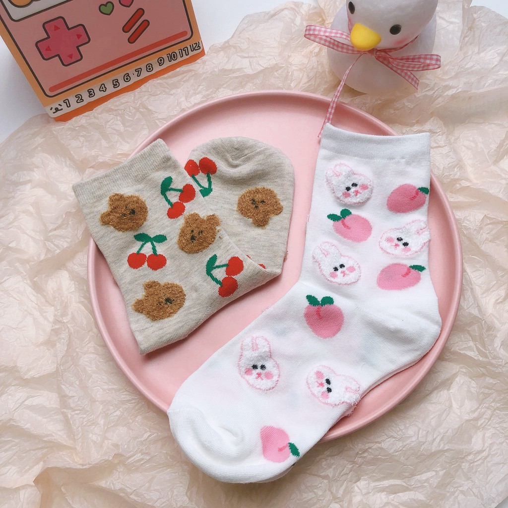 !!!FREESHIP!!! Tất Peach Bunny Dễ Thương Nhật Bản, Tất Họa Tiết Thỏ Bông