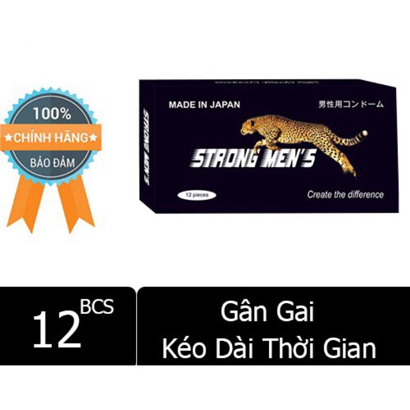 Bao Cao Su STRONG MEN'S Cao Cấp, Hàng Chính Hãng Nhật Bản, Gân Gai Siêu Mỏng, Kéo Dài Thời Gian Yêu (Che Tên Sản Phẩm)