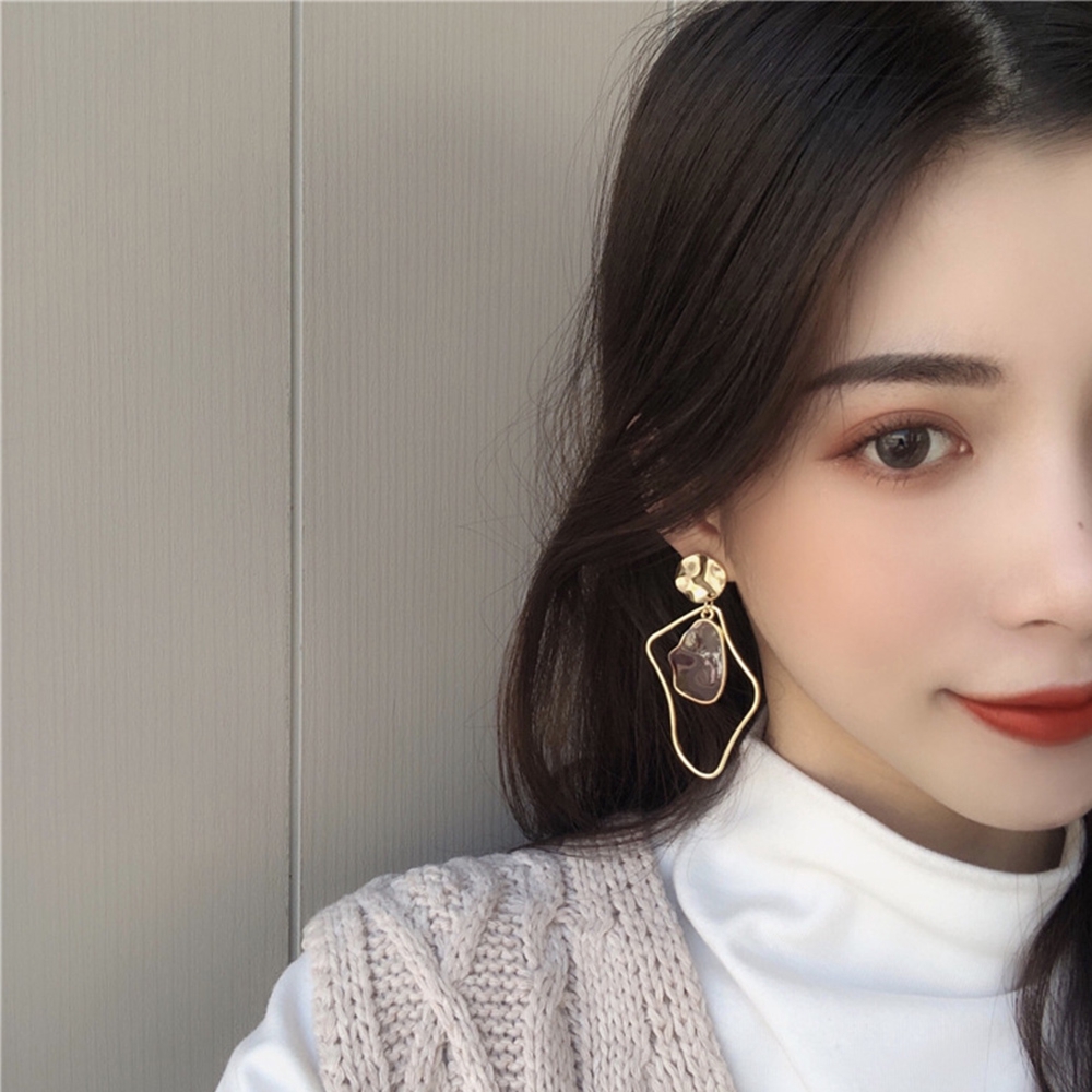 Hoa tai kim loại dáng dài thiết kế độc đáo phong cách thời trang cho nữ