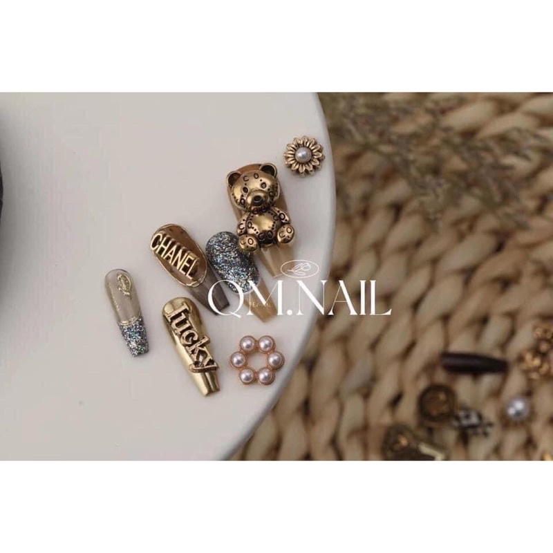 Charm nai , set charm vàng đồng trang trí móng sang chảnh