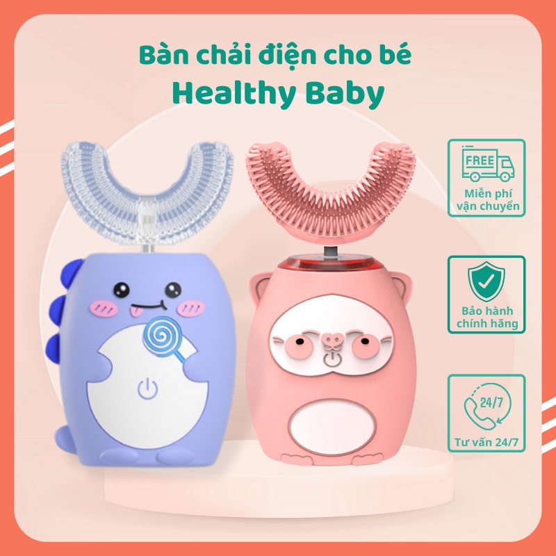 Bàn chải điện đánh răng cho bé HEALTHY BABY - Máy đánh răng chữ U silicon cao cấp siêu mềm phù hợp cho bé từ 2 tuổi