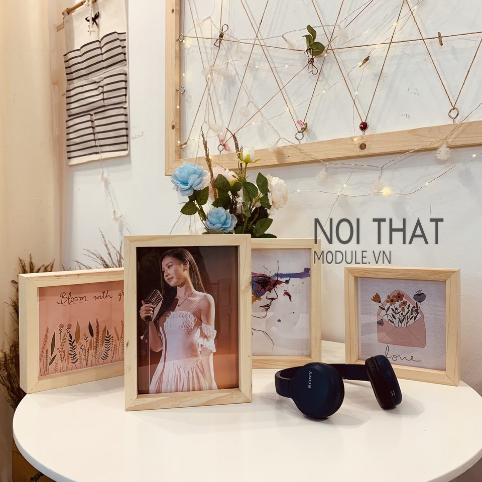 Khung ảnh decor 2 mặt, khung ảnh để bàn 2 mặt chất liệu gỗ thông tư nhiên