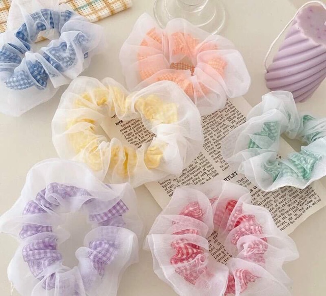 ❄️Chun cột tóc scrunchies 2 lớp caro