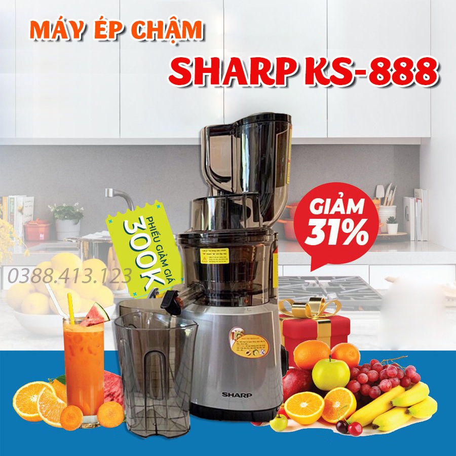 Máy ép chậm Sharp KS-888 - Máy ép trái cây Sharp - Mẫu 2022 cổ ép to ép nguyên quả