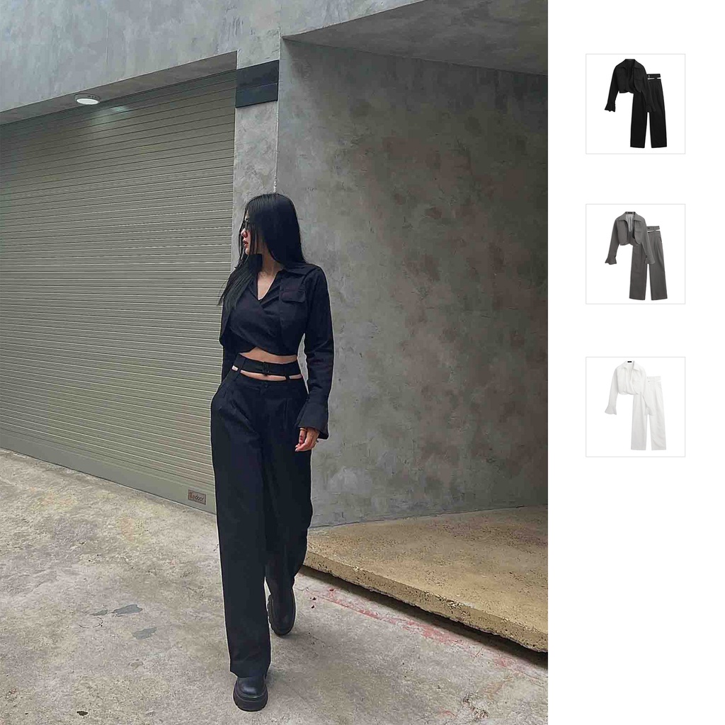 Set Nữ Áo Ngắn Blazer - Quần dài , Chất Kaki Cotton , WSD000112,SOMEHOW