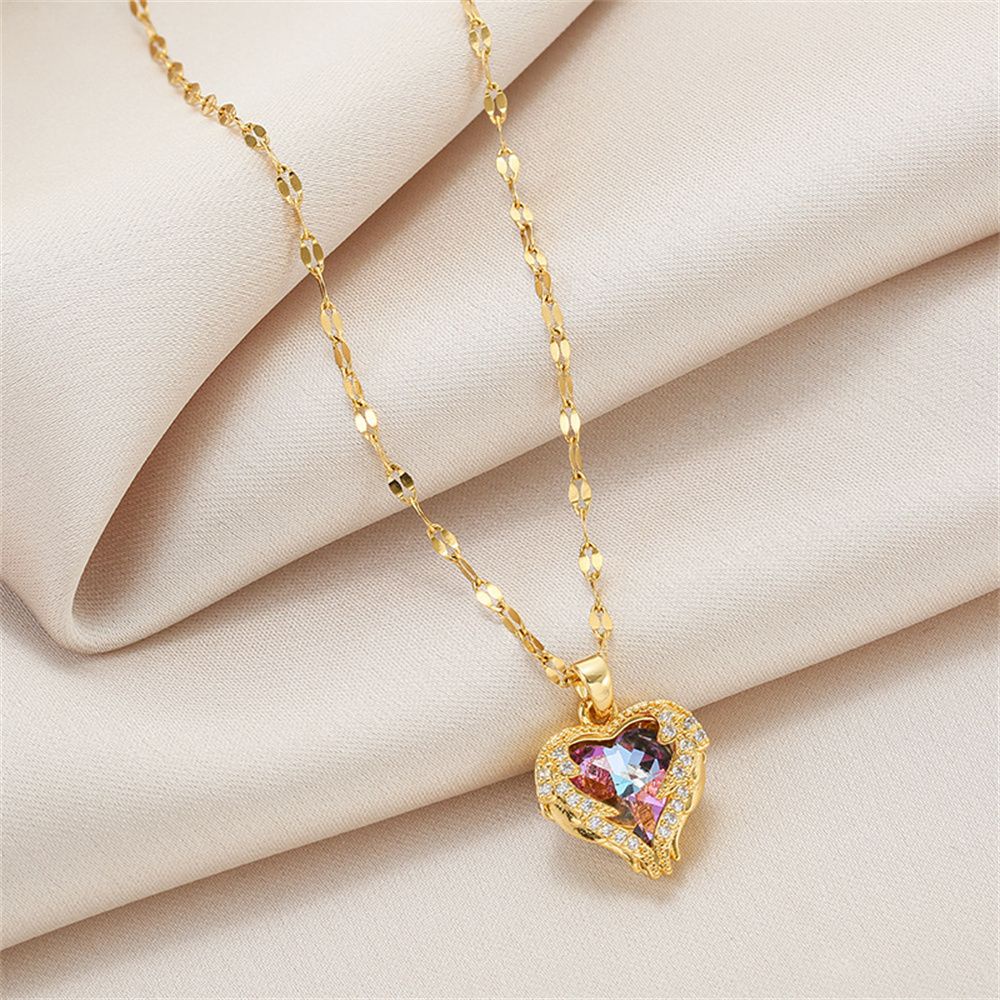 Vòng cổ Thép Titan Mặt Trái Tim Đính Đá Zircon Sang Trọng Cho Nữ
