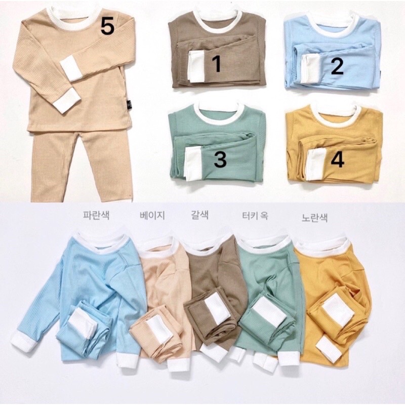Bộ Thun Gân Dài Tay phối viền Phong Cách Hàn Quốc Cho Bé Trai Và Bé Gái