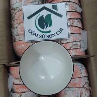 Chén gốm sứ ăn cơm hoa văn 4D viền miệng chén