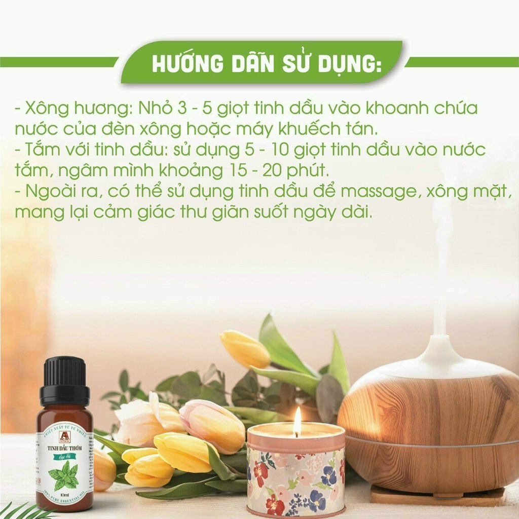 Tinh dầu thiên nhiên nguyên chất nhập khẩu Ấn Độ, Sả chanh, Bạc hà, Quế, Oải hương, Cam, Tràm trà An An (chọn mùi)