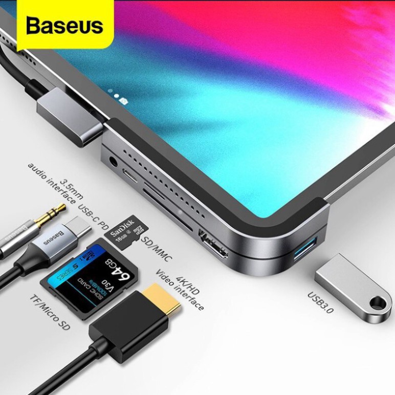 [CHÍNH HÃNG] Bộ Chia HUB Baseus 6 Cổng, Type-C Sang HDMI, USB 3.0, TF Slot, SD Slot, Jack 3.5mm, Magnetic Pad, Type-C PD