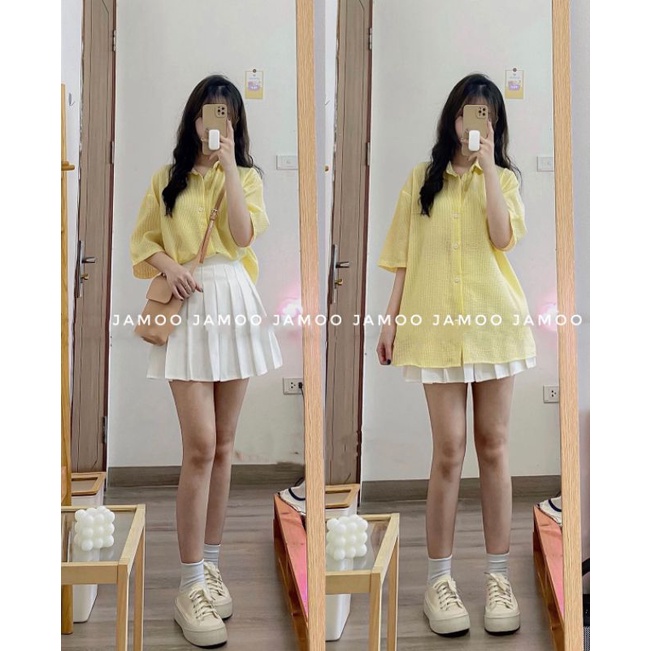 Áo sơ mi kẻ xốp cộc tay nhiều màu mới về