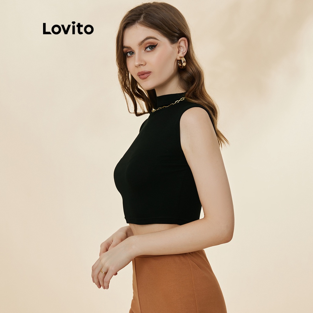 Áo sát nách Lovito thiết kế cổ đứng không tay trơn màu cơ bản L19D401