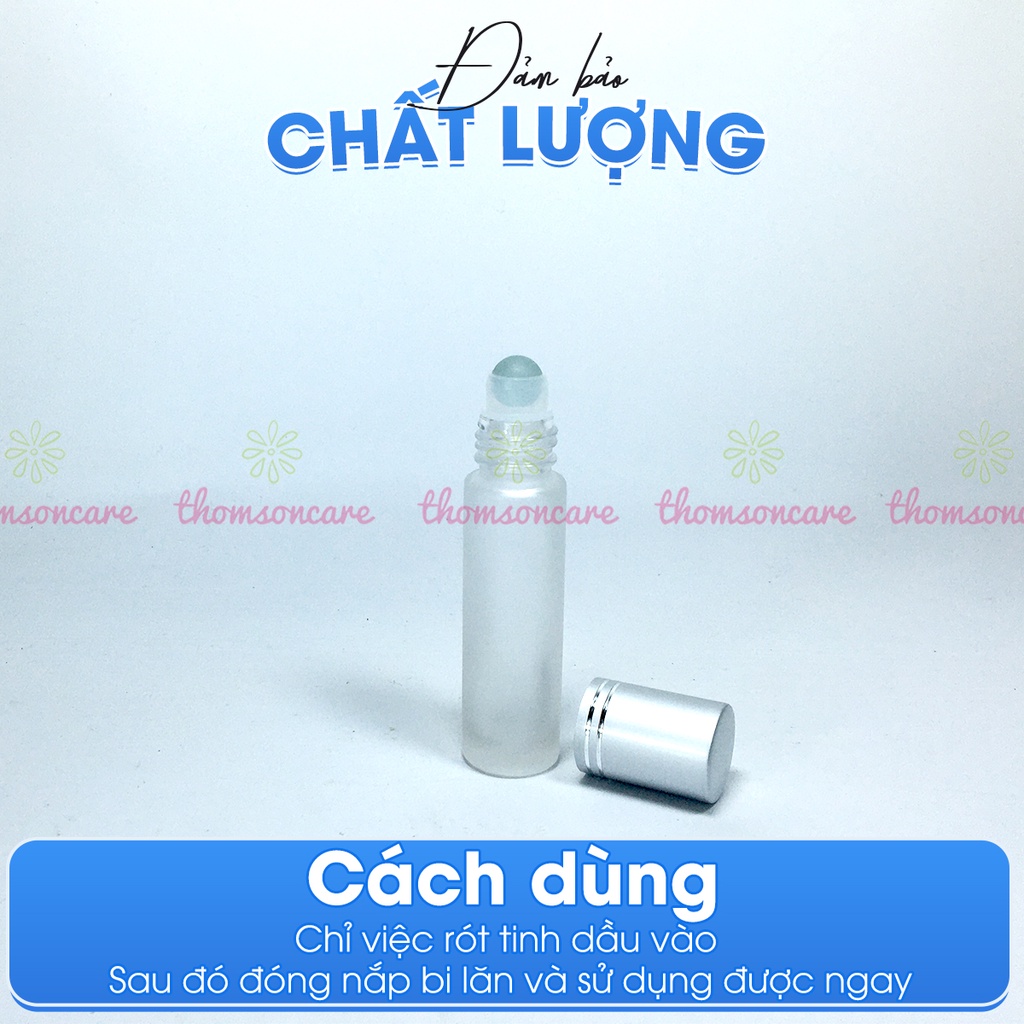 Chai bi lăn 10ml cao cấp - vỏ lọ thủy tính chiết mỹ phẩm, nước hoa, dầu dừa, triết tinh dầu nhỏ gọn thân mờ nắp bạc