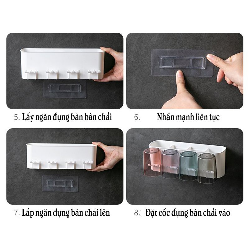 [Giá Sỉ] Kệ để bàn chải nhả kem đánh răng tự động thông minh giá treo 4 cốc để đồ dán tường dùng cho nhà tắm -giatottaik