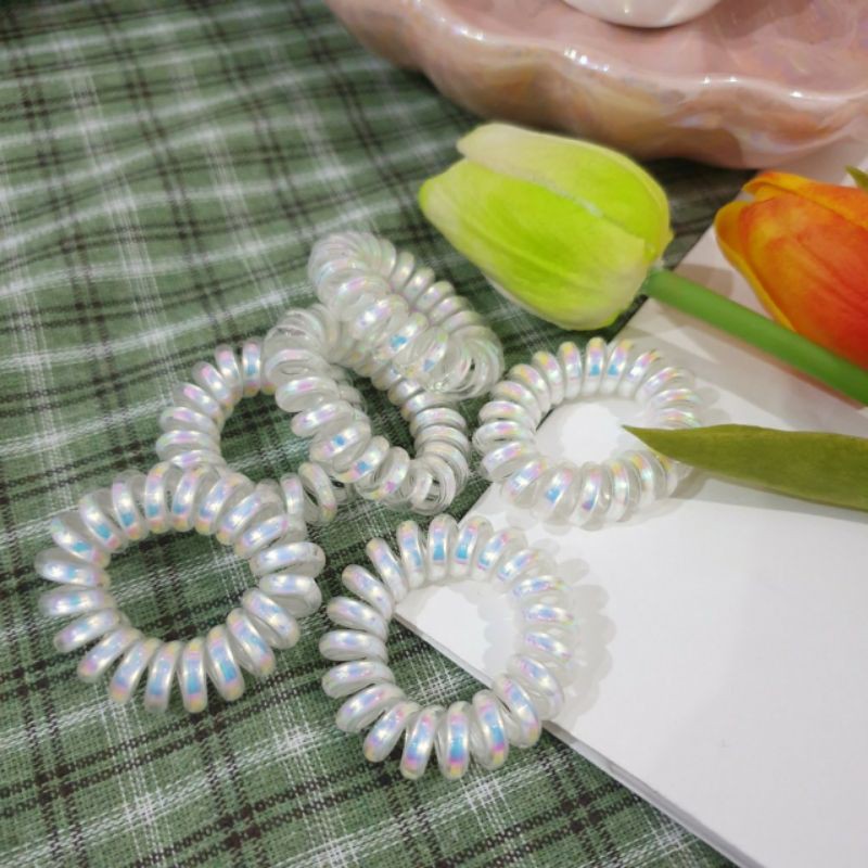 Set 5 lò xo cột tóc trắng ánh kim