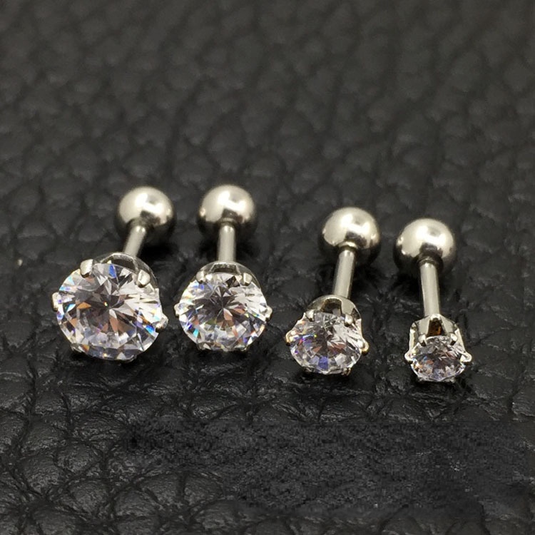 Khuyên Tai Thép Titan Đính Đá Zircon Thời Trang