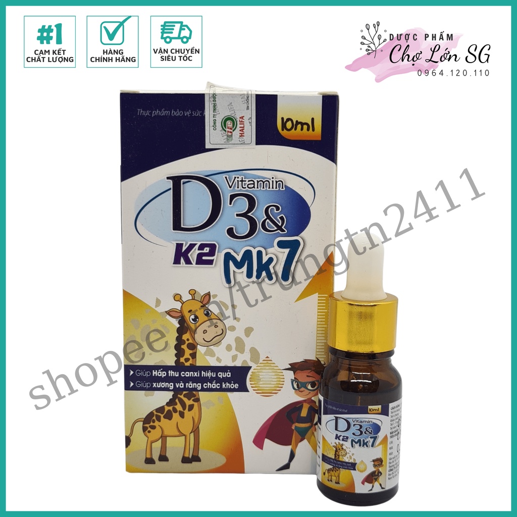 Thực phẩm bổ sung Vitamin D3 & K2 MK7 XANH SIÊU NHÂN - chai 10ml