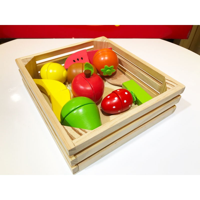 Đồ chơi cắt trái cây bằng gỗ từ tính có khay đựng sáu loại