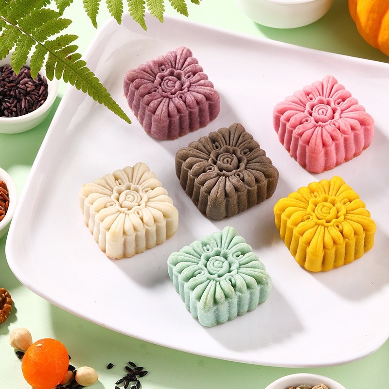 ❤️2022❤️ Khuôn trung thu lò xo 75g , Vuông hoa ( 4 mặt 1 nhấn)