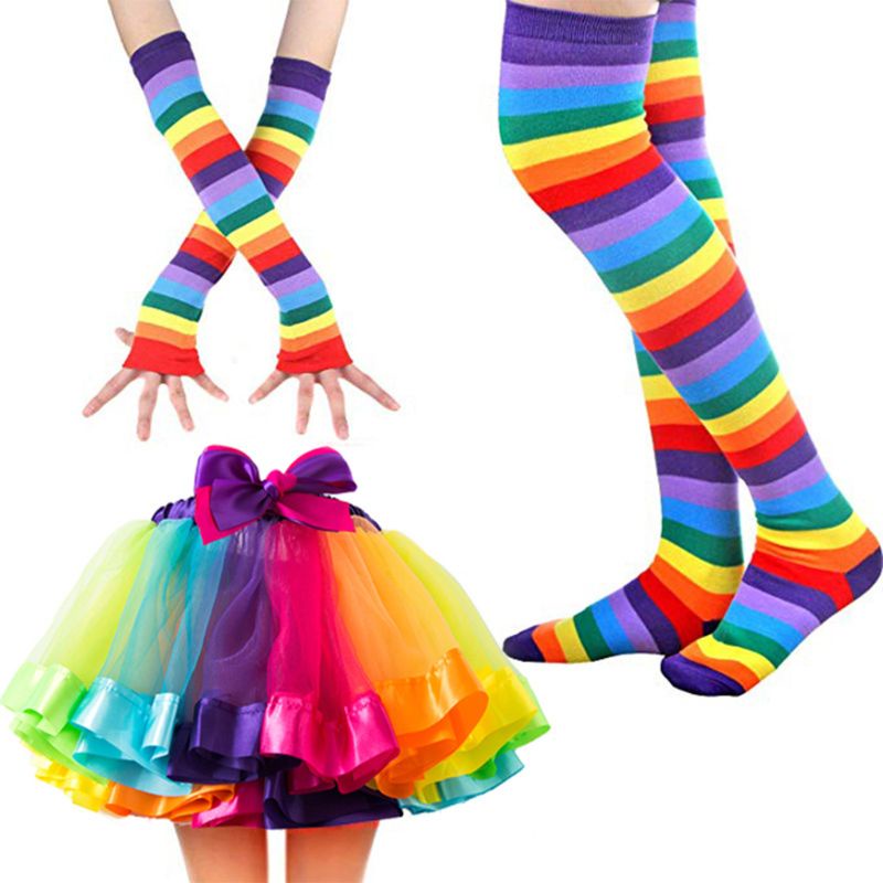 Set 3 Đôi Găng Tay Và Vớ Dài Màu Sắc Cầu Vồng Xinh Xắn Dành Cho Bé Gái