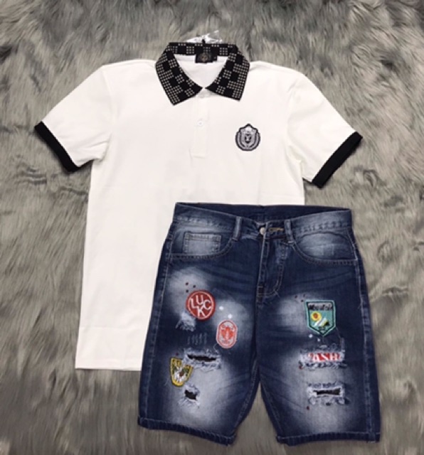 Quần short jean nam rách cao cấp 2 màu đen,xanh thêu họa tiết cao cấp | BigBuy360 - bigbuy360.vn